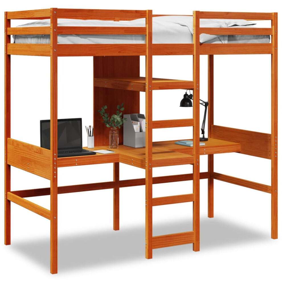 Vidaxl (Wax Brown, 90 X 190Cm Cm) Loft Bed Frame Without Mattress Children's Bunk Bed Solid Wood Pine