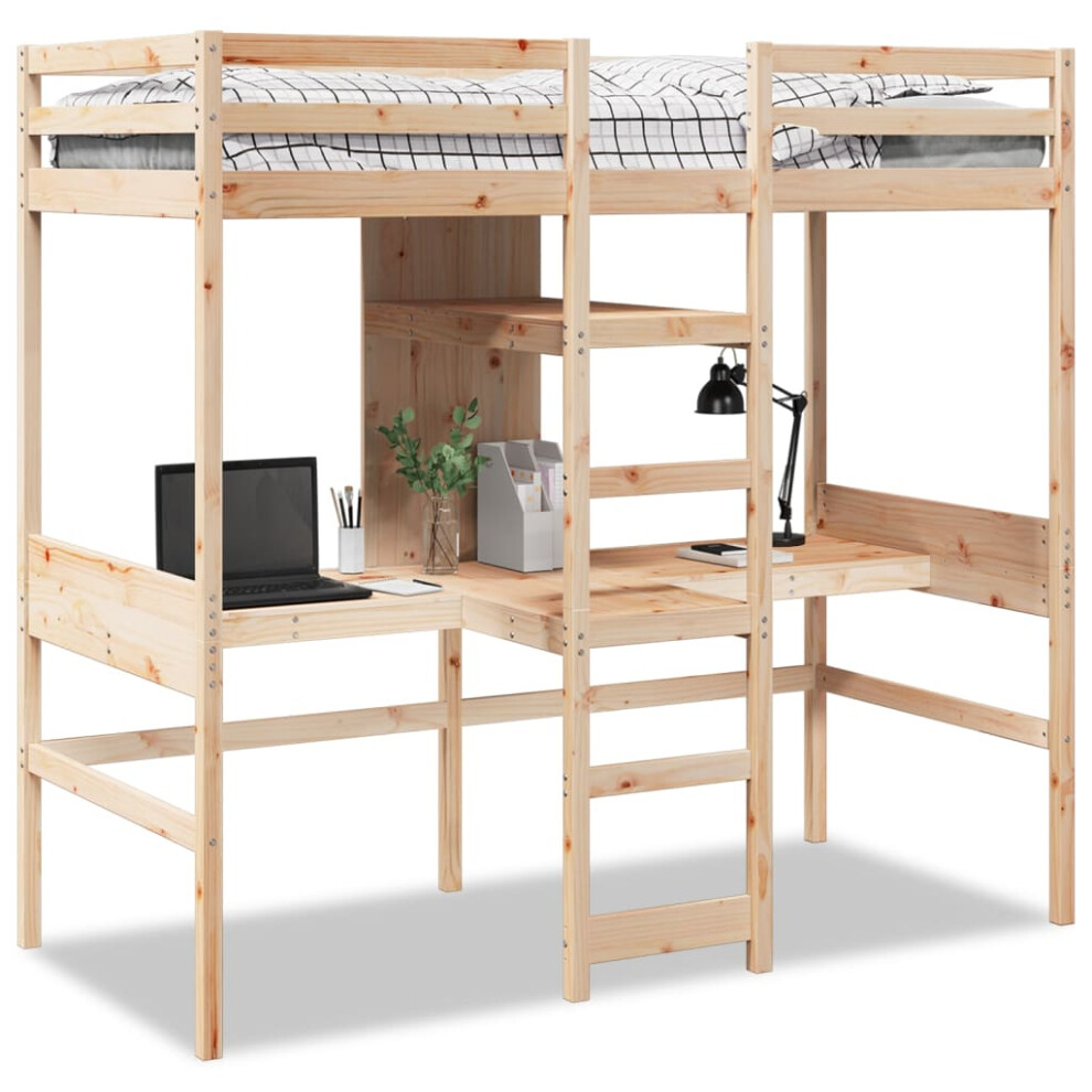 Vidaxl (Natural, 75 X 190 Cm) Loft Bed Frame Without Mattress Children's Bunk Bed Solid Wood Pine