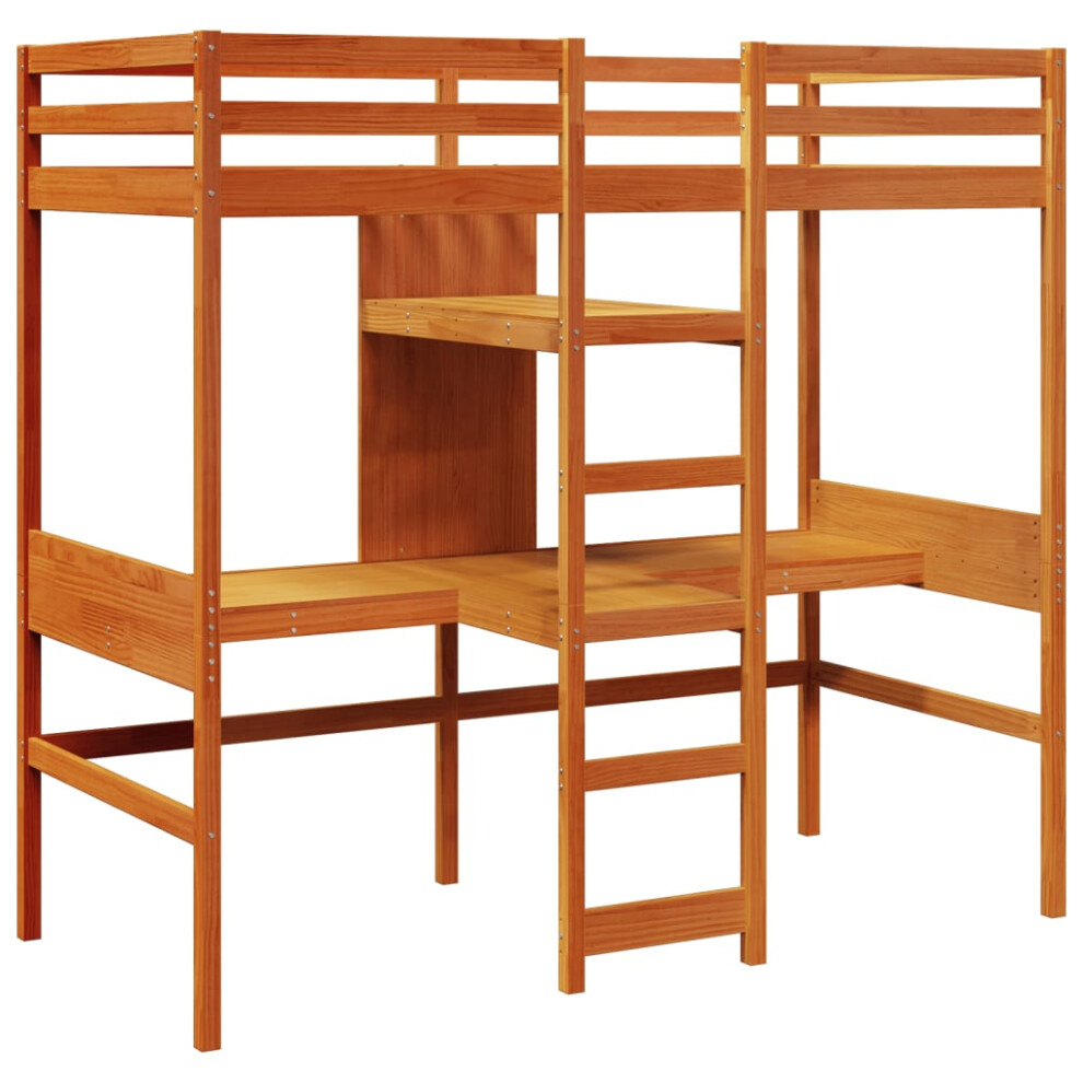 Vidaxl (Wax Brown, 90 X 200 Cm) Loft Bed Frame Without Mattress Children's Bunk Bed Solid Wood Pine