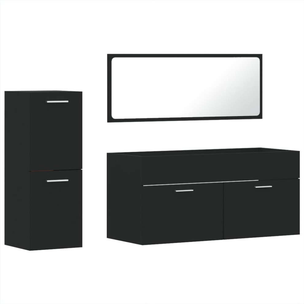 (black) vidaXL Bathroom Furniture Set 3 Piece Storage Cabinet Engineered Wood