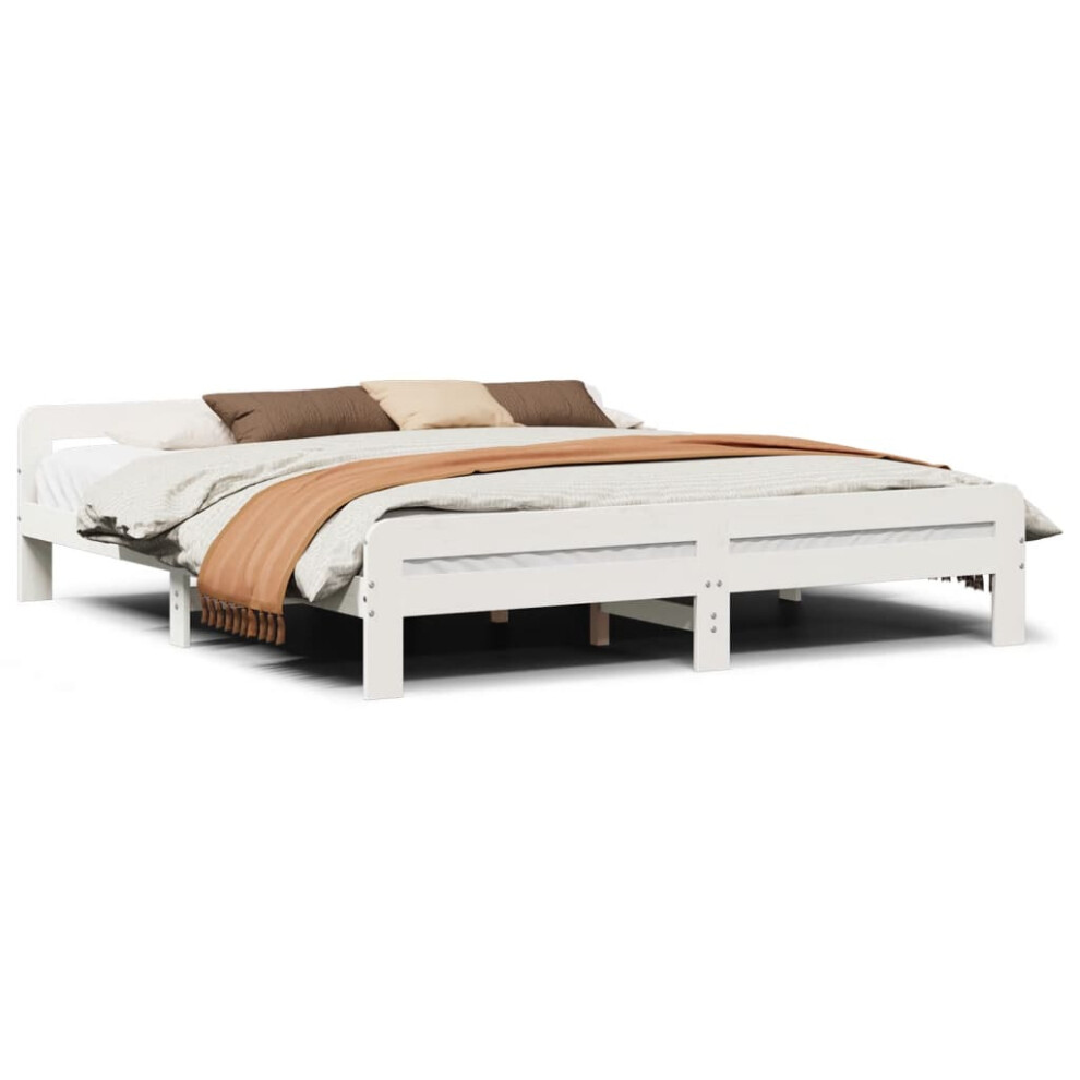Vidaxl (White, 200 X 200 Cm) Bed Frame Without Mattress Bed Base Solid Wood Pine