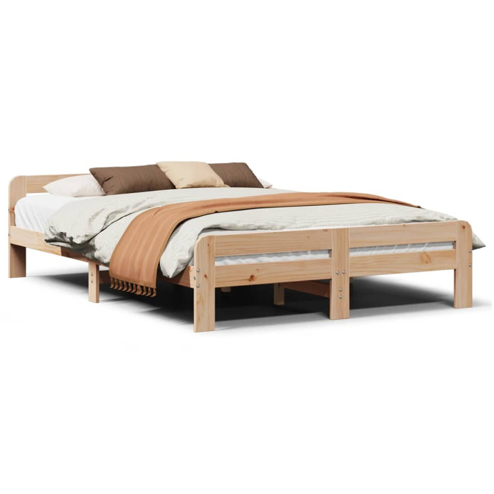 Vidaxl (Natural, 150 X 200 Cm) Bed Frame Without Mattress Bed Base Solid Wood Pine
