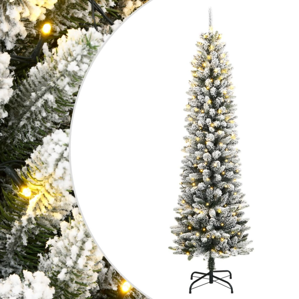 (With LEDs, 150 cm) vidaXL Artificial Slim Christmas Tree with Flocked Snow Xmas Tree PVC and PE