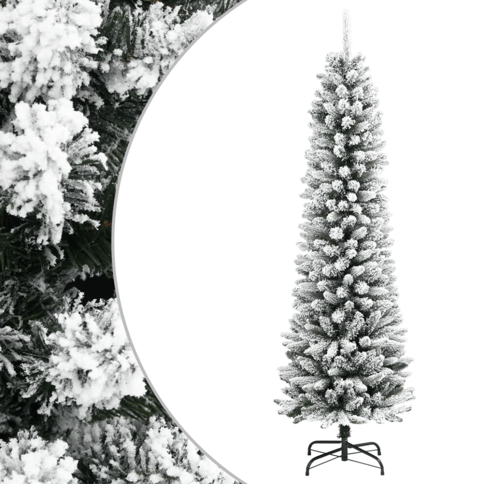 Vidaxl (Without Led, 240 Cm) Artificial Slim Christmas Tree With Flocked Snow Xmas Tree Pvc And Pe White