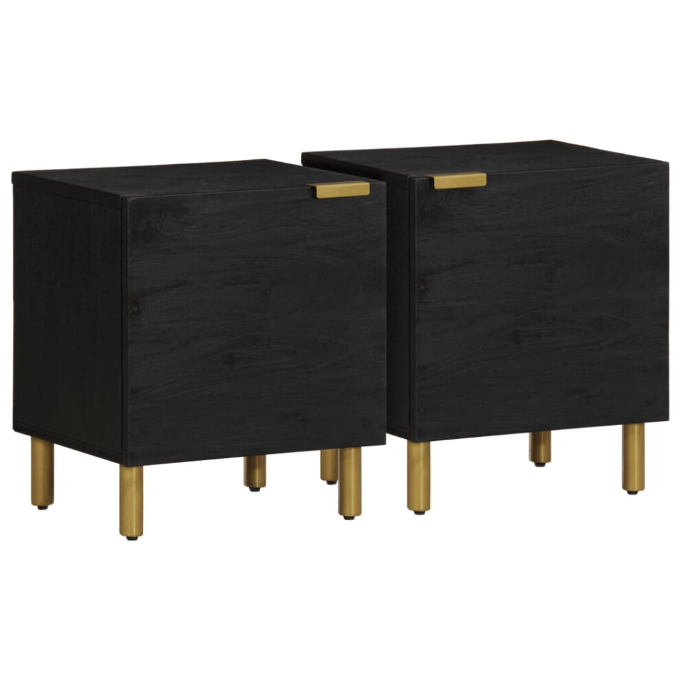 (2 pcs) vidaXL Bedside Cabinet Nightstand Bed Table Side Table Black Solid Wood Mango