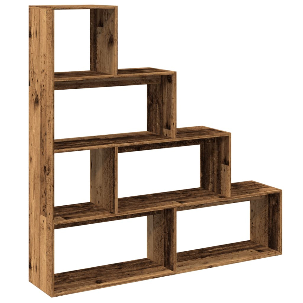 (old wood, 143.5 x 29 x 143.5 cm) vidaXL Room Divider Bookcase Bookshelf 4-Tier Shelf Book Rack Engineered Wood