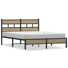 (sonoma oak, 150 x 200 cm/ with headboard & low footboard) vidaXL Metal Bed Frame without Mattress Bed Base Bedstead Entertainment Centre