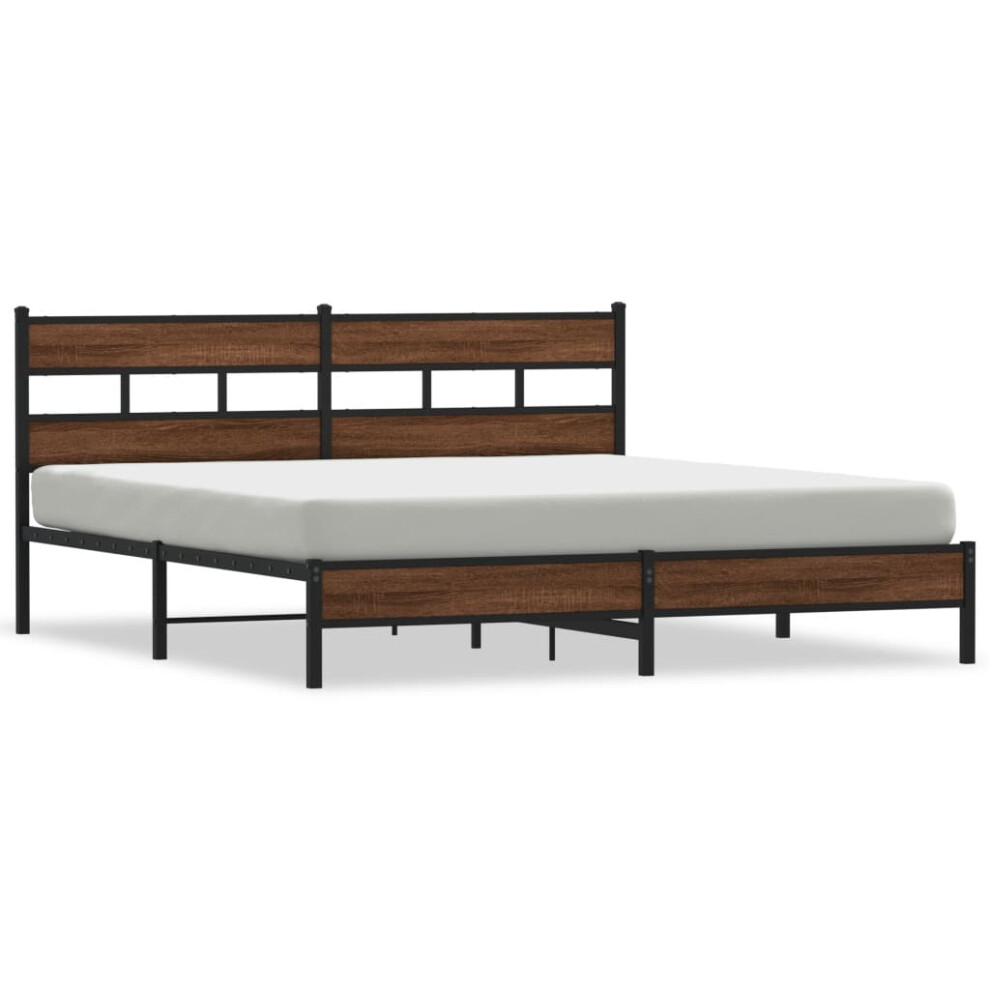 Vidaxl (Brown Oak, 200 X 200 Cm/ With Headboard & Low Footboard) Metal Bed Frame Without Mattress Bed Base Bedstead Entertainment Centre