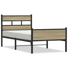 (sonoma oak, 90 x 190 cm/ with headboard & high footboard) vidaXL Metal Bed Frame without Mattress Bed Base Bedstead Entertainment Centre