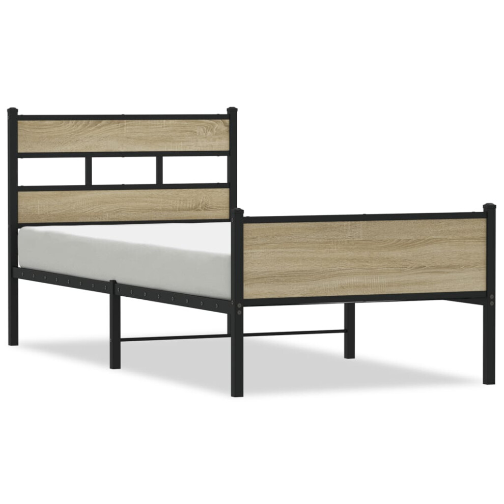 Vidaxl (Sonoma Oak, 75 X 190 Cm/ With Headboard & High Footboard) Metal Bed Frame Without Mattress Bed Base Bedstead Entertainment Centre