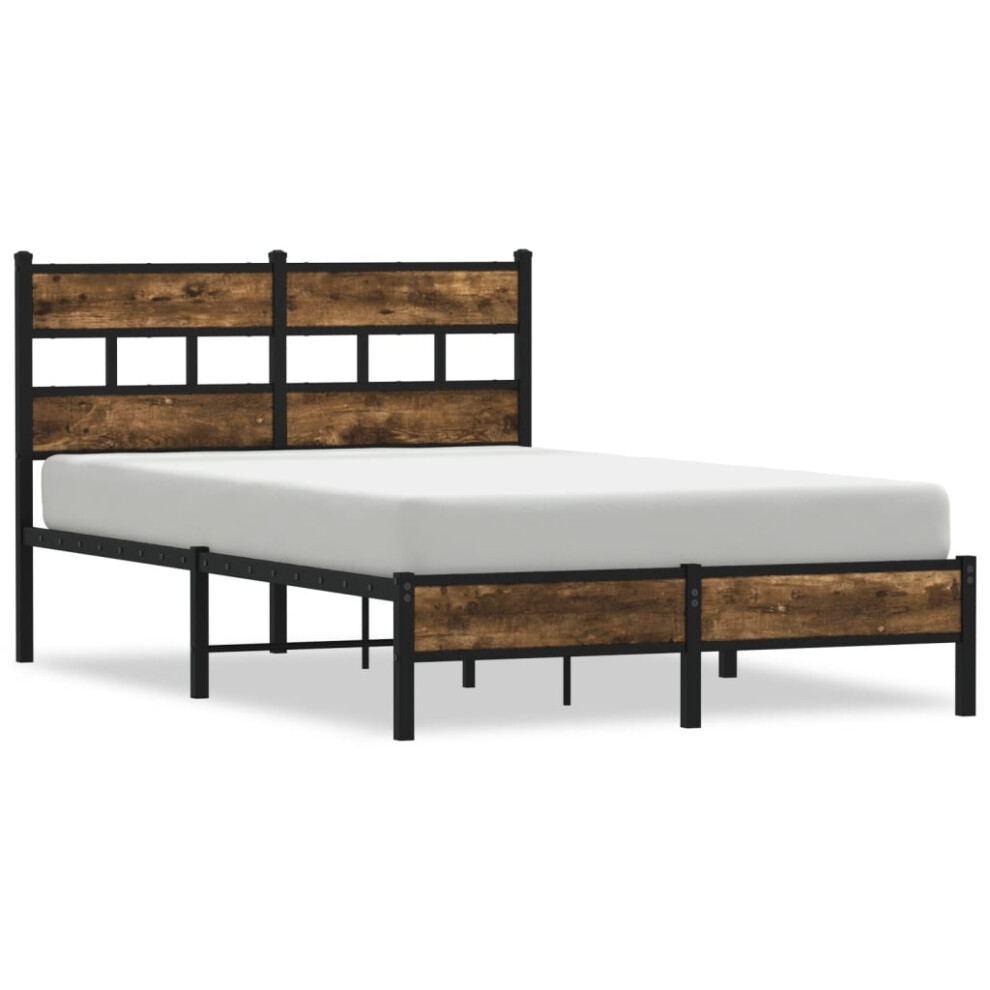 Vidaxl (Smoked Oak, 120 X 190 Cm/ With Headboard & Low Footboard) Metal Bed Frame Without Mattress Bed Base Bedstead Entertainment Centre