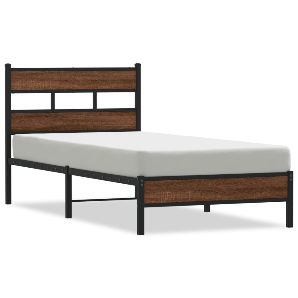 Vidaxl (Brown Oak, 107 X 200 Cm/ With Headboard & Low Footboard) Metal Bed Frame Without Mattress Bed Base Bedstead Entertainment Centre