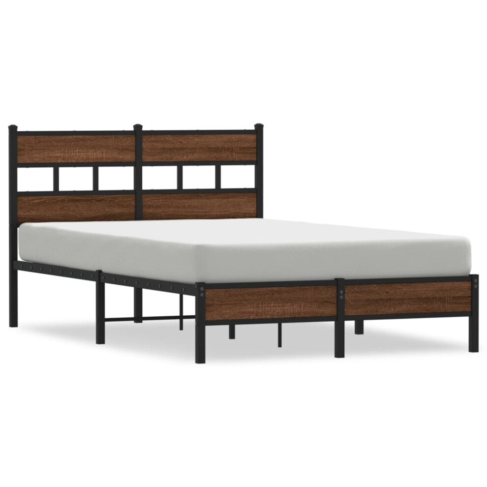 Vidaxl (Brown Oak, 120 X 200 Cm/ With Headboard & Low Footboard) Metal Bed Frame Without Mattress Bed Base Bedstead Entertainment Centre
