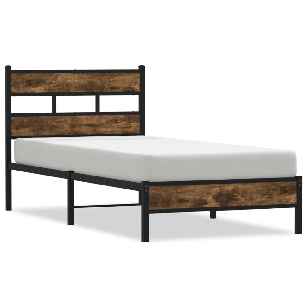 Vidaxl (Smoked Oak, 90 X 200 Cm/ With Headboard & Low Footboard) Metal Bed Frame Without Mattress Bed Base Bedstead Entertainment Centre