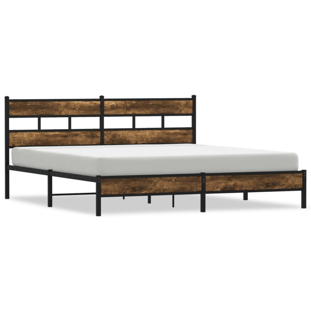 Vidaxl (Smoked Oak, 193 X 203 Cm/ With Headboard & Low Footboard) Metal Bed Frame Without Mattress Bed Base Bedstead Entertainment Centre