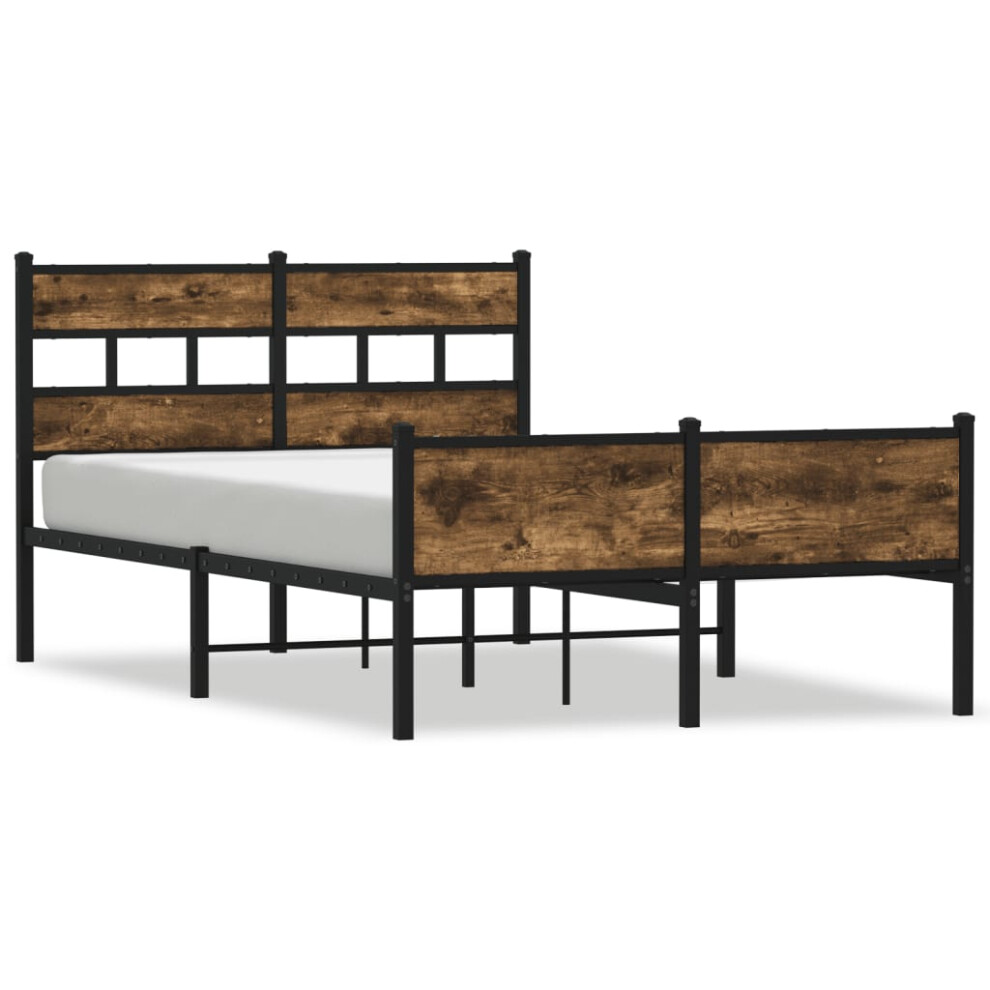 Vidaxl (Smoked Oak, 120 X 190 Cm/ With Headboard & High Footboard) Metal Bed Frame Without Mattress Bed Base Bedstead Entertainment Centre