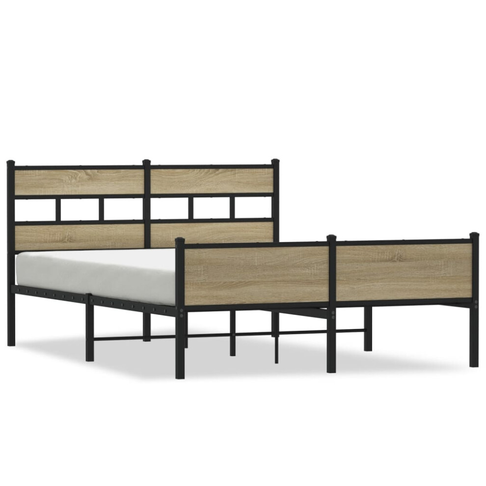 Vidaxl (Sonoma Oak, 140 X 190 Cm/ With Headboard & High Footboard) Metal Bed Frame Without Mattress Bed Base Bedstead Entertainment Centre