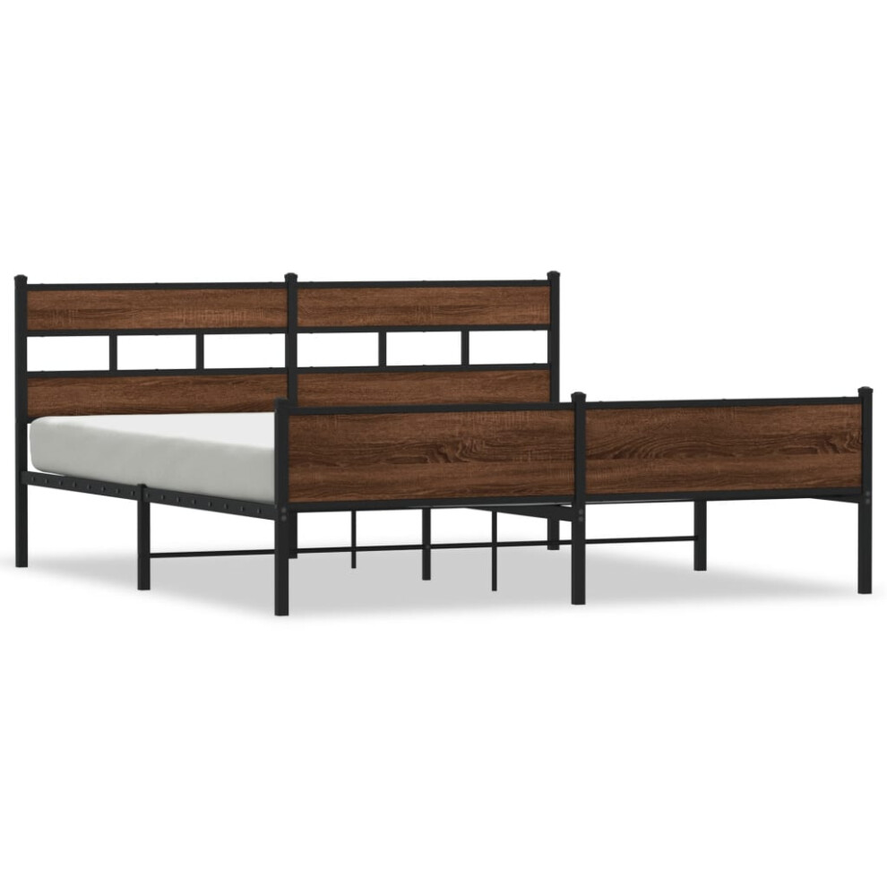 Vidaxl (Brown Oak, 200 X 200 Cm/ With Headboard & High Footboard) Metal Bed Frame Without Mattress Bed Base Bedstead Entertainment Centre