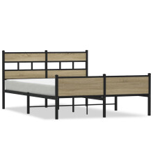 (sonoma oak, 150 x 200 cm/ with headboard & high footboard) vidaXL Metal Bed Frame without Mattress Bed Base Bedstead Entertainment Centre