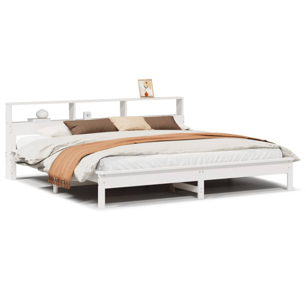 Vidaxl (White, 200 X 200 Cm) Bookcase Bed Without Mattress Wax Solid Wood Pine