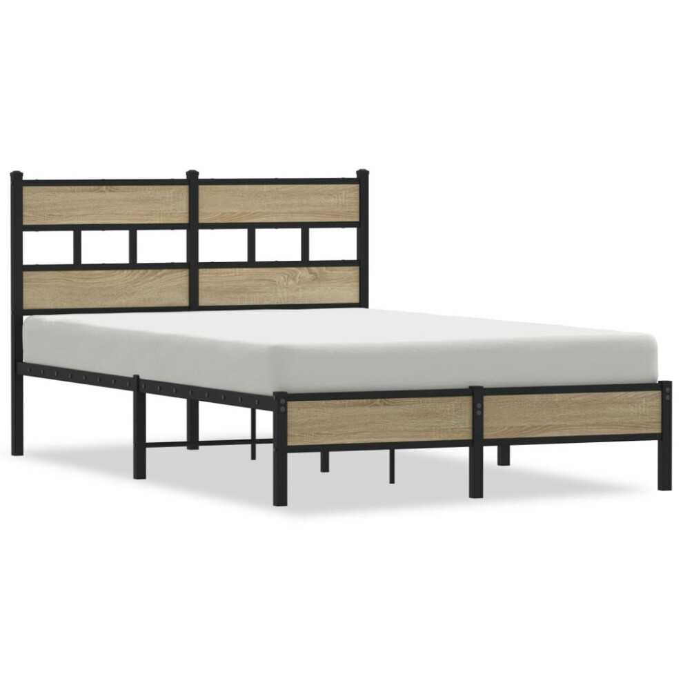 Vidaxl (Sonoma Oak, 120 X 200 Cm/ With Headboard & Low Footboard) Metal Bed Frame Without Mattress Bed Base Bedstead Entertainment Centre