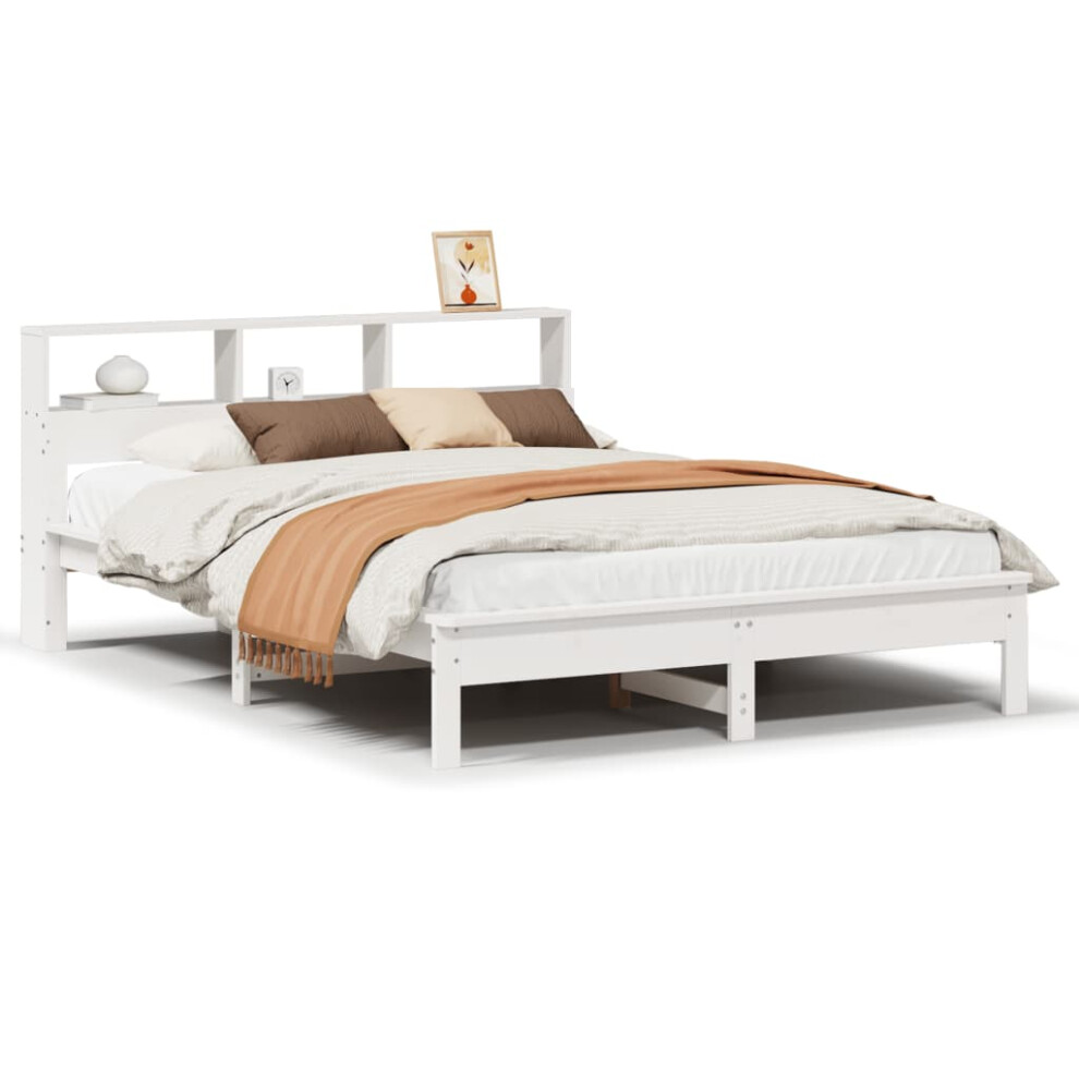 Vidaxl (White, 150 X 200 Cm) Bookcase Bed Without Mattress Wax Solid Wood Pine