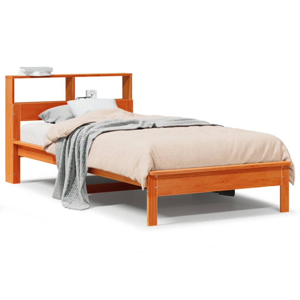 Vidaxl (Wax Brown, 90 X 200 Cm) Bookcase Bed Without Mattress Wax Solid Wood Pine