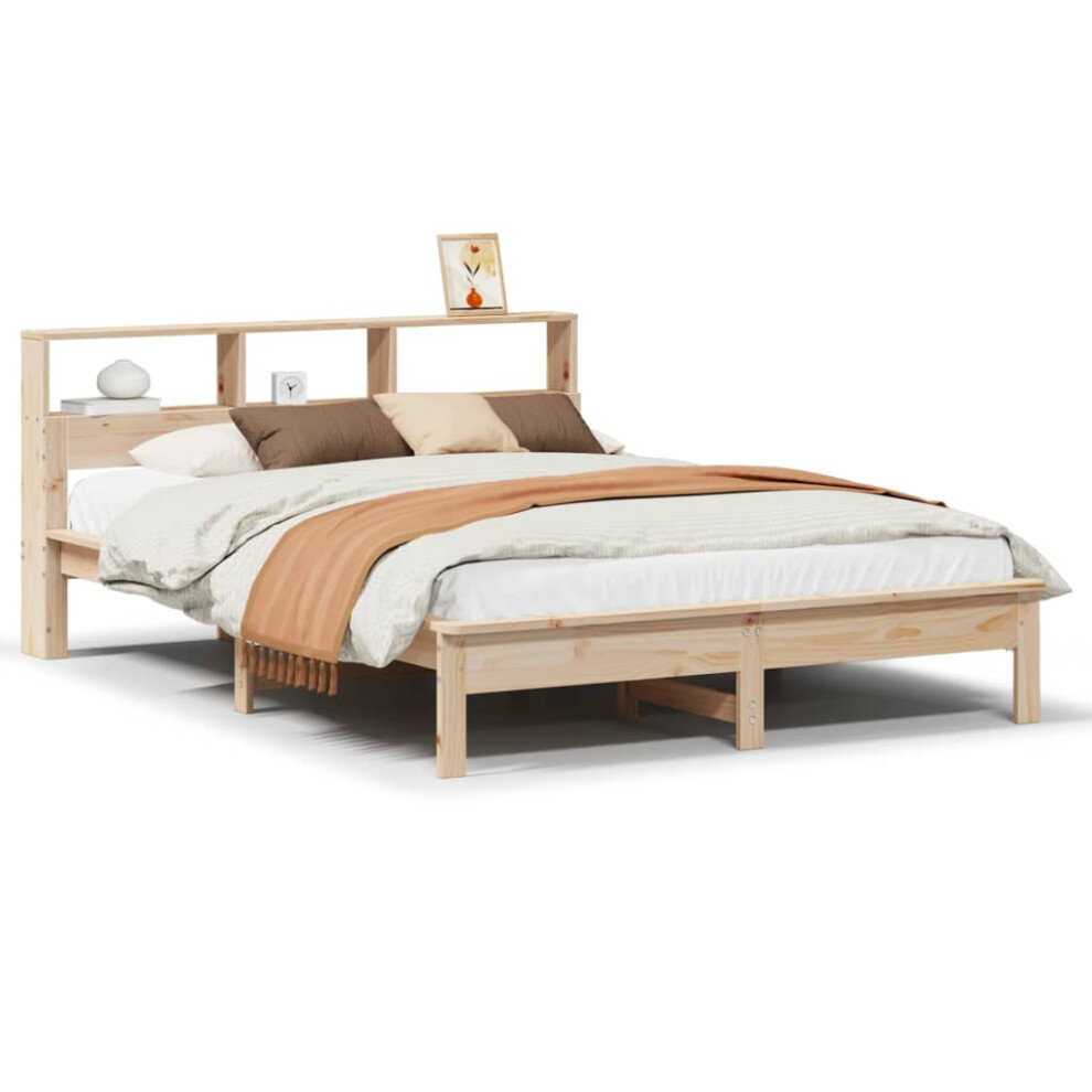 Vidaxl (Natural, 120 X 190 Cm) Bookcase Bed Without Mattress Wax Solid Wood Pine