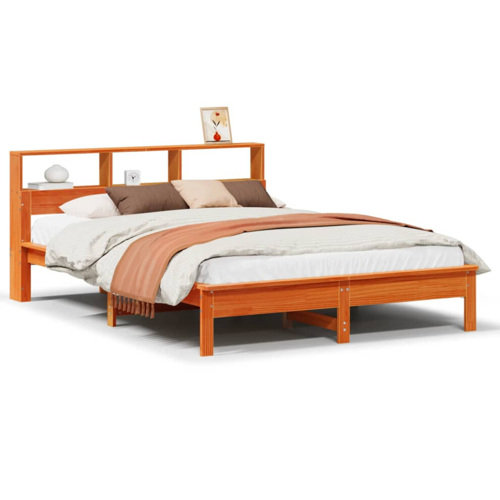 Vidaxl (Wax Brown, 120 X 190 Cm) Bookcase Bed Without Mattress Wax Solid Wood Pine