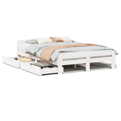 VidaXL (white, 150 x 200 cm) vidaXL Bed frame without Mattress Bed Wax Solid Wood Pine 1
