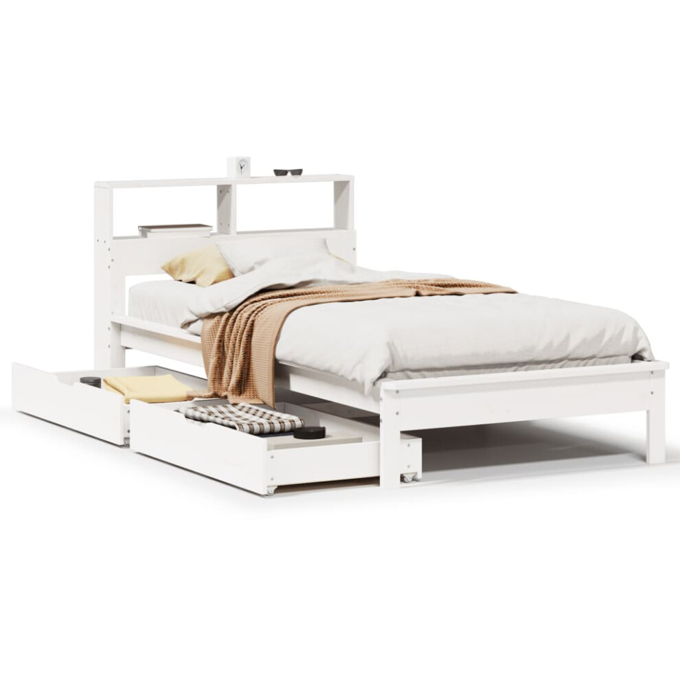 Vidaxl (White, 90 X 200 Cm) Bookcase Bed Without Mattress Bed Solid Wood Pine