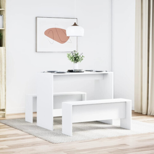 VidaXL (white) vidaXL Dining Table and Bench Set 3 Piece Dinner Table Set Engineered Wood 2