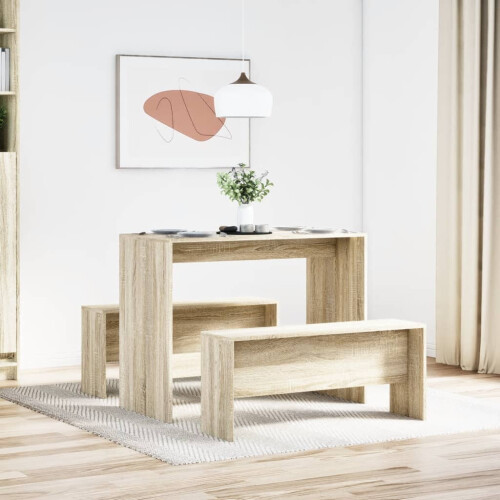 VidaXL (sonoma oak) vidaXL Dining Table and Bench Set 3 Piece Dinner Table Set Engineered Wood 2