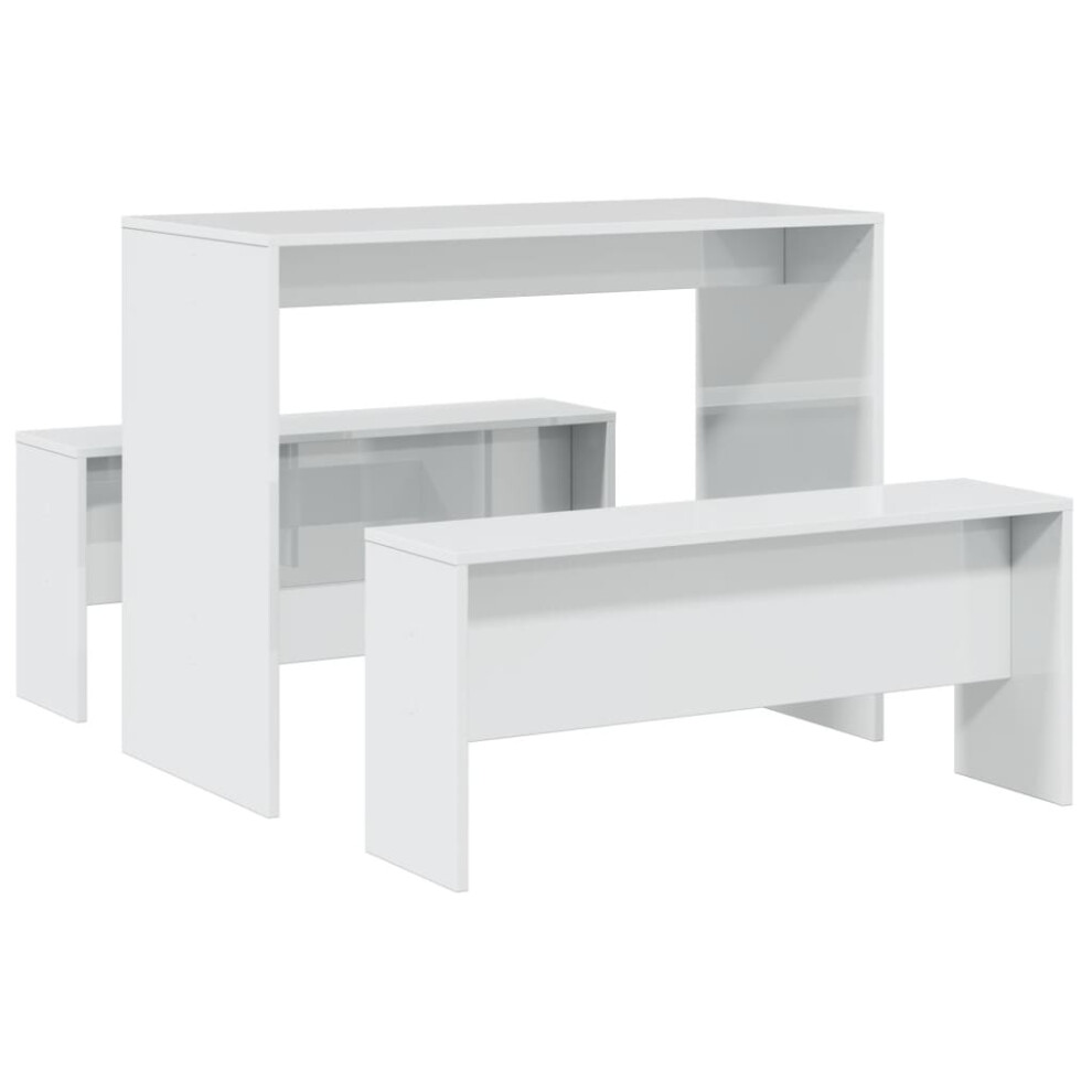 (high gloss white) vidaXL Dining Table and Bench Set 3 Piece Dinner Table Set Engineered Wood