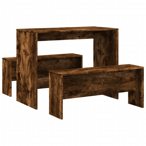 VidaXL (smoked oak) vidaXL Dining Table and Bench Set 3 Piece Dinner Table Set Engineered Wood 1