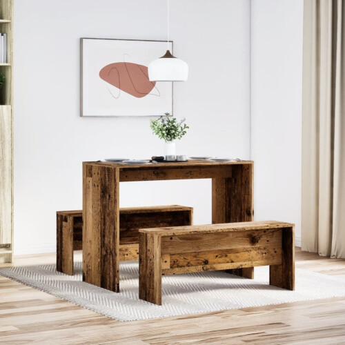 VidaXL (old wood) vidaXL Dining Table and Bench Set 3 Piece Dinner Table Set Engineered Wood 2