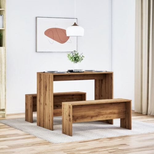 VidaXL (oak) vidaXL Dining Table and Bench Set 3 Piece Dinner Table Set Engineered Wood 2