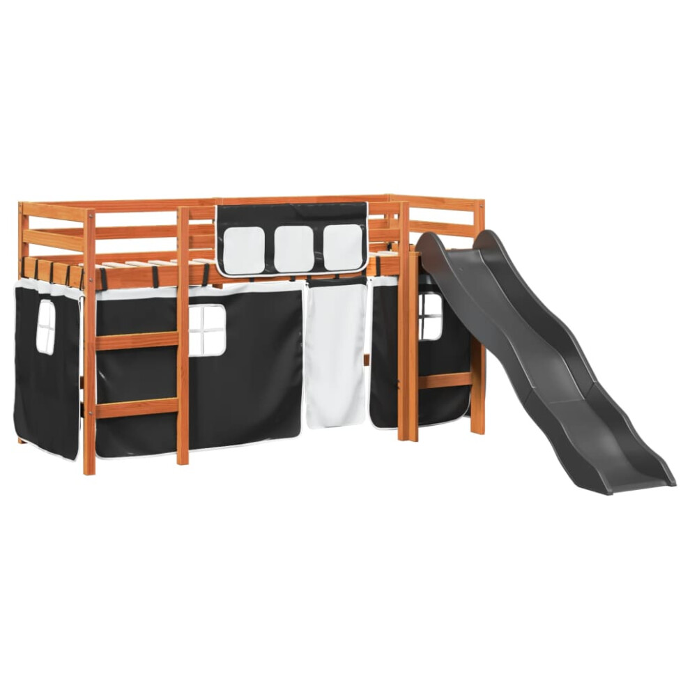 (brown and black, 80 x 200 cm) vidaXL Kids' Loft Bed with Curtains Kids Bed Frame Bunk Bed Solid Wood Pine