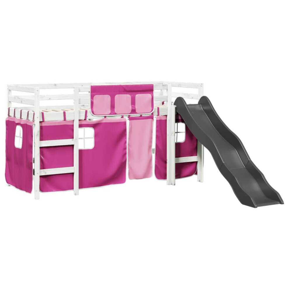 (white and pink, 90 x 200 cm) vidaXL Kids' Loft Bed with Curtains Kids Bed Frame Bunk Bed Solid Wood Pine