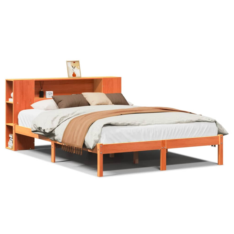 Vidaxl (150 X 200 Cm) Bookcase Bed Without Mattress Wax Solid Wood Pine