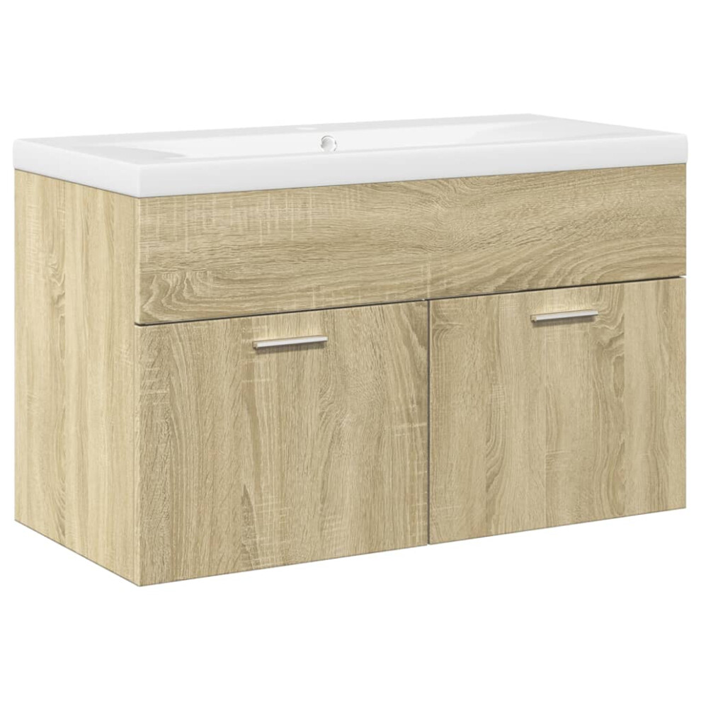 (sonoma oak, 80 x 38.5 x 46 cm) vidaXL Bathroom Sink Cabinet with Built-in Basin Sink Cupboard Concrete Grey