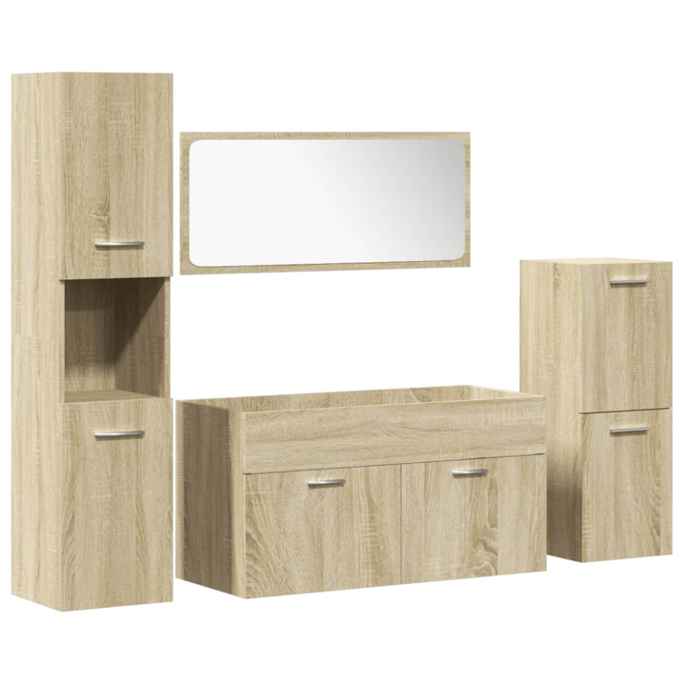 (90 x 38.5 x 46 cm) vidaXL Bathroom Furniture Set 4 Piece Sink Cabinet Sonoma Oak Engineered Wood