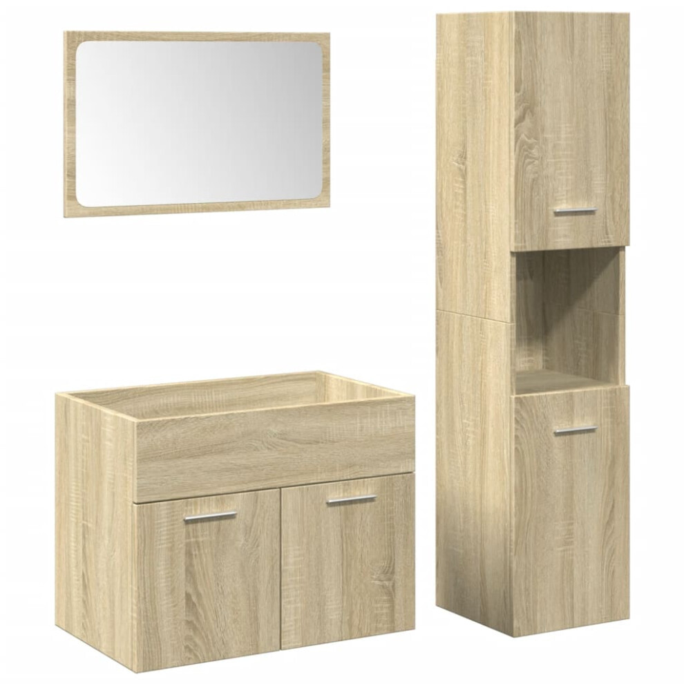 (sonoma oak, 60 x 38.5 x 46 cm) vidaXL Bathroom Furniture Set 3 Piece Sink Cabinet Sonoma Oak Engineered Wood