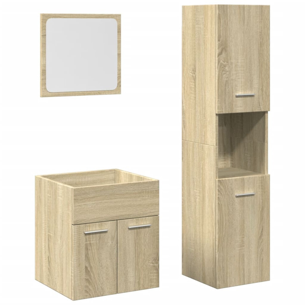 (sonoma oak, 41 x 38.5 x 46 cm) vidaXL Bathroom Furniture Set 3 Piece Sink Cabinet Sonoma Oak Engineered Wood