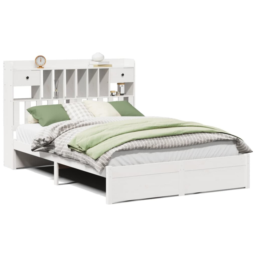 Vidaxl White (, 140 X 190 Cm) Bookcase Bed Without Mattress Bed Base Solid Wood Pine