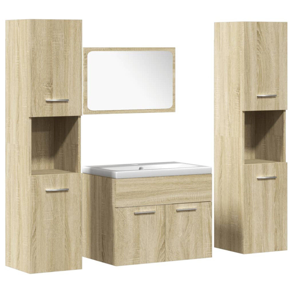 (sonoma oak, 60 x 38.5 x 46 cm) vidaXL Bathroom Furniture Set 5 Piece Sink Cabinet Cupboard Engineered Wood