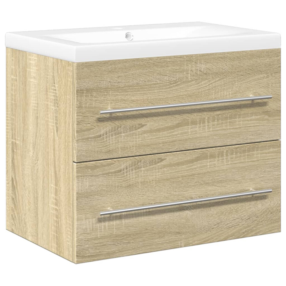 Vidaxl (Sonoma Oak, 60 X 38.5 X 48 Cm) Sink Cabinet With Built-In Basin Bathroom Sink Unit Engineered Wood