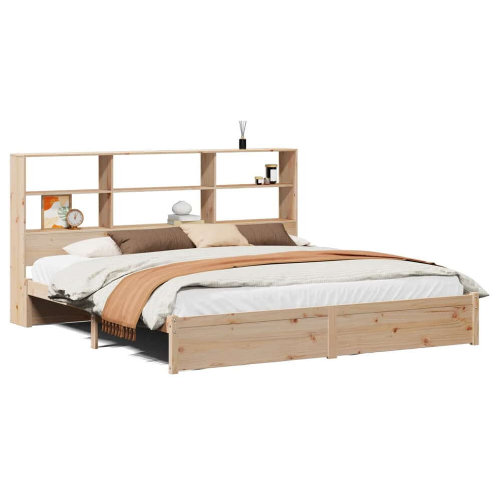 (natural, 200 x 200 cm) vidaXL Bookcase Bed without Mattress Home Bed Frame Bed Base Solid Wood Pine