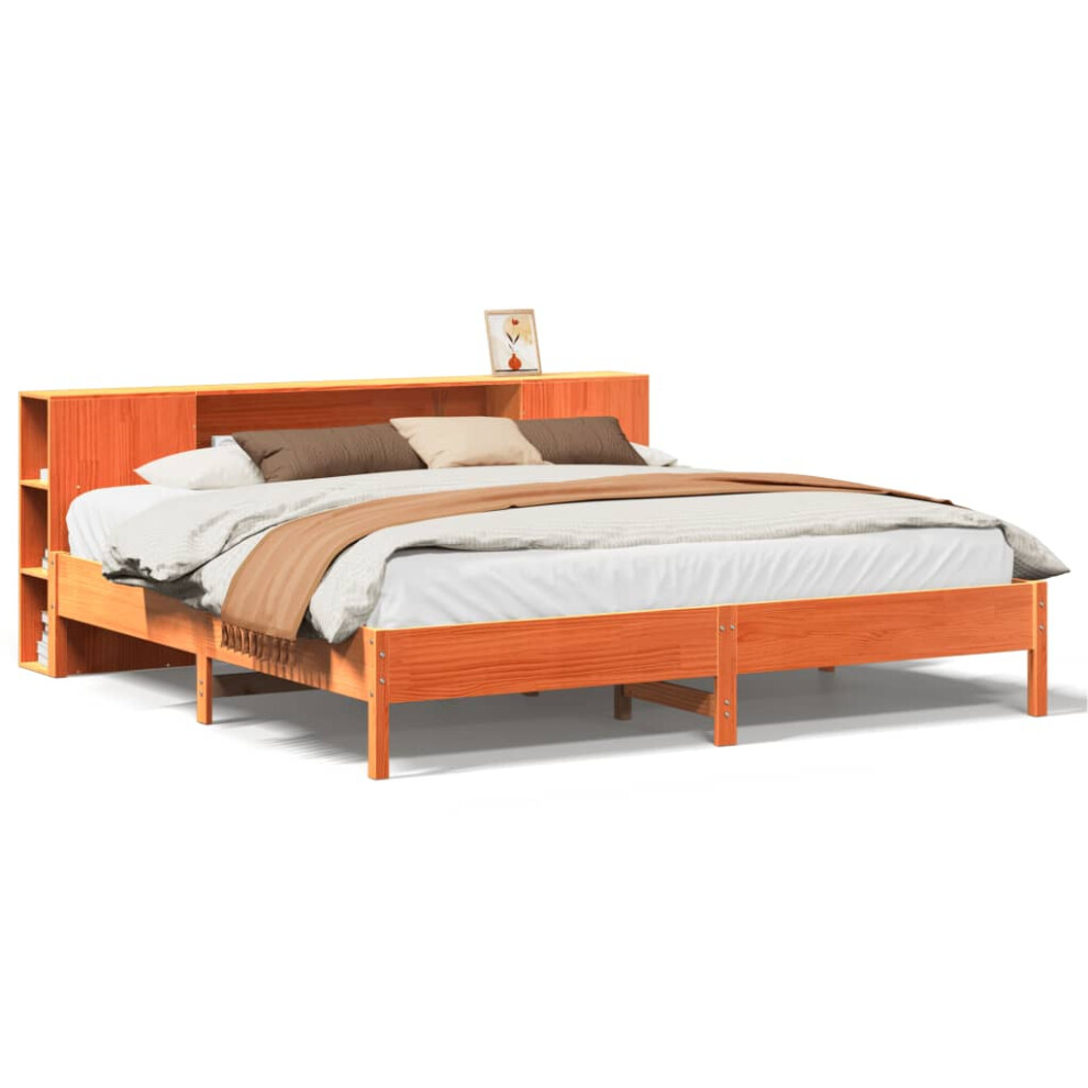 Vidaxl (Wax Brown, 200 X 200Cm) Bookcase Bed Without Mattress Wax Solid Wood Pine