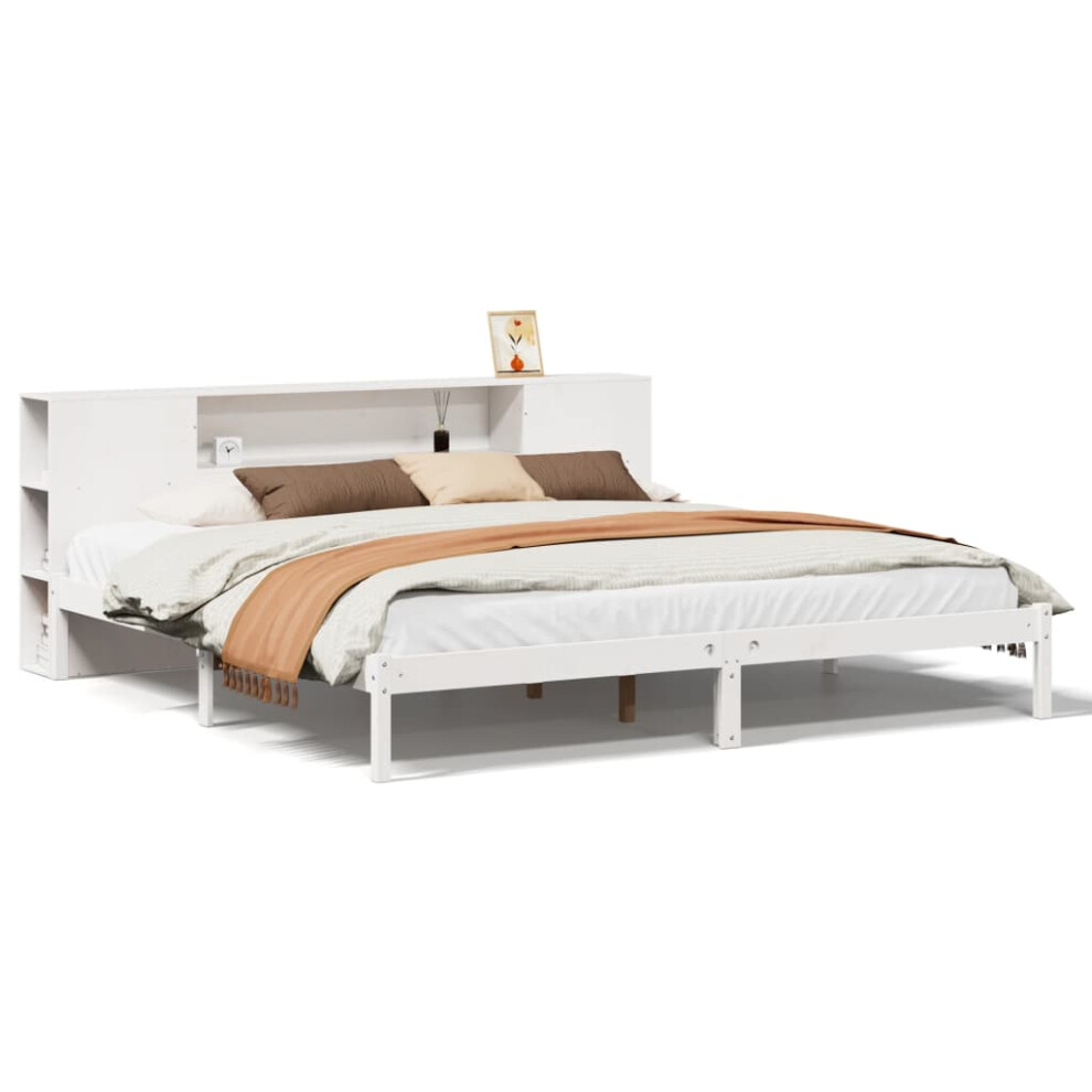Vidaxl (, 180 X 200Cm) Bookcase Bed Without Mattress Wax Solid Wood Pine White 200Cm